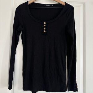 Sunbs Black Long Sleeve Henley Women's Top